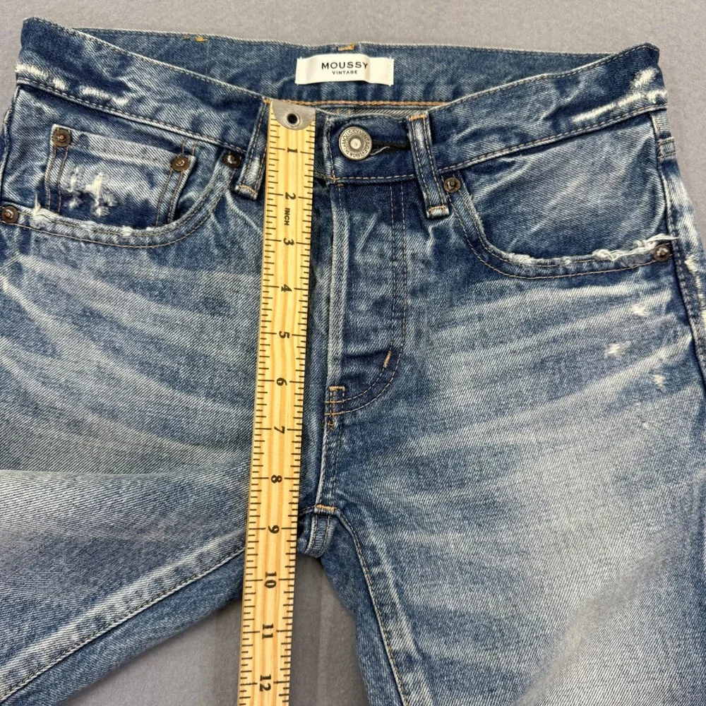 Moussy Vintage Slim Straight Distressed Medium Wash Button Fly Jeans Size 25